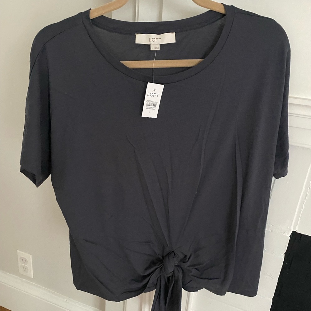 Loft Grey Tie T Shirt- Size L- NWWT